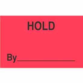 Paper Labels w/ "Hold By" Print, 2"L x 1-3/8"W, Fluorescent Red & Black, Roll of 500