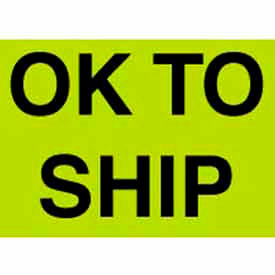 Paper Labels w/ "Ok To Ship" Print, 2"L x 1-3/8"W, Fluorescent Green & Black, Roll of 500