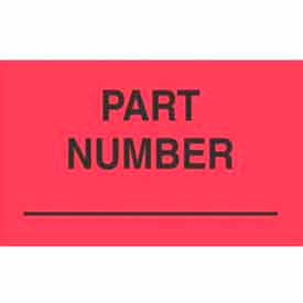 Paper Labels w/ "Part Number" Print, 5"L x 3"W, Fluorescent Red & Black, Roll of 500