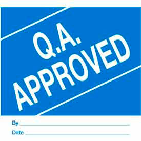 Paper Labels w/ "Qa Approved" Print, 4"L x 4"W, Blue & White, Roll of 500