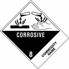 Corrosive Liquid/Acidic/NOS UN3264 Class 8 Labels, 4"L x 4-3/4"W, White & Black, Roll of 500