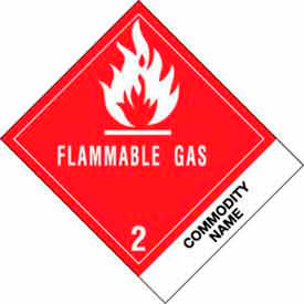 Class 2 Flammable Gas Labels, 4-3/4"L x 4"W, White/Red/Black, Roll of 500