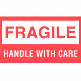 Paper Labels w/ "Fragile Handle w/ Care" Print, 5"L x 3"W, White & Red, Roll of 500