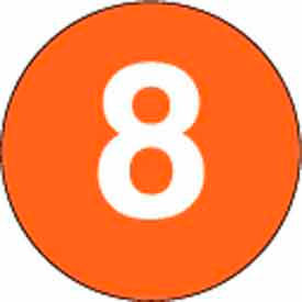 2" Dia. Round Paper Labels w/ "8" Print, Standard Orange & White