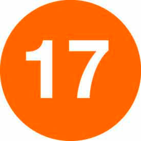 2" Dia. Round Paper Labels w/ "17" Print, Orange & White, Roll of 500