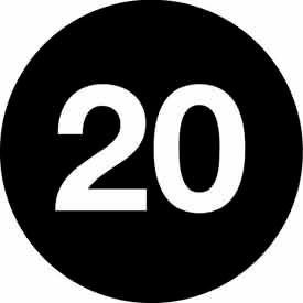 3" Dia. Round Paper Labels w/ "20" Print, Black & White, Roll of 500