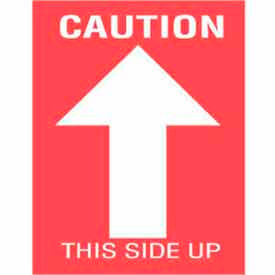 Paper Labels w/ "Caution This Side Up" Print, 4"L x 3"W, Red & White, Roll of 500