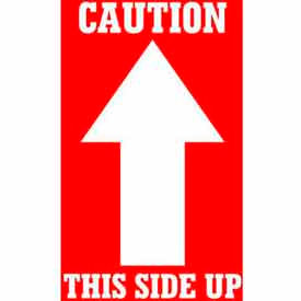 Paper Labels w/ "Caution This Side Up" Print, 5"L x 3"W, Red & White, Roll of 500