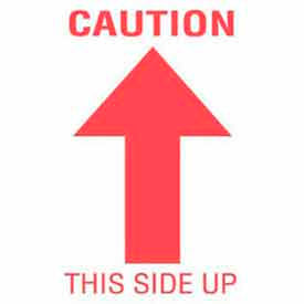 Paper Labels w/ "Caution This Side Up" Print, 5"L x 3"W, White & Red, Roll of 500