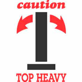 Paper Labels w/ "Caution Top Heavy" Print, 4"L x 3"W, White/Red/Black, Roll of 500