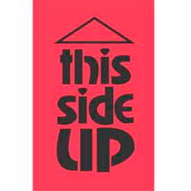 Paper Labels w/ "This Side Up" Print, 3"L x 2"W, Fluorescent Red & Black, Roll of 500