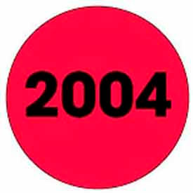 2" Dia. Round Paper Labels w/ "Current Calendar Year" Print, Fluorescent Red & Black, Roll of 500