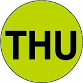 2" Dia. Round Paper Labels w/ "Thu" Print, Fluorescent Green & Black, Roll of 500