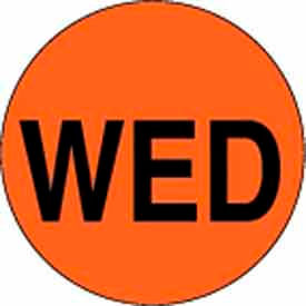 2" Dia. Round Paper Labels with "Wed" Print, Fluorescent Orange & Black, Roll of 500
