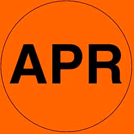 2" Dia. Round Paper Labels w/ "Apr" Print, Fluorescent Orange & Black, Roll of 500
