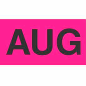 Paper Labels w/ "Aug" Print, 3"L x 2"W, Fluorescent Pink & Black, Roll of 500