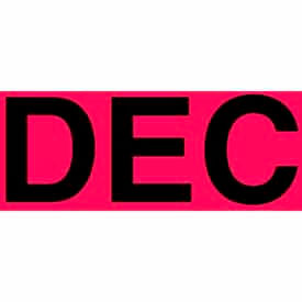 2" Dia. Round Paper Labels with "Dec" Print, Fluorescent Red & Black, Roll of 500