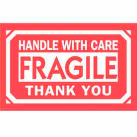 Fragile Handle w/ Care Thank You" Labels, 5"L x 3"W, Red, Roll of 500