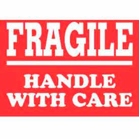 Paper Labels w/ "Fragile Handle w/ Care" Print, 4"L x 3"W, Red & White, Roll of 500