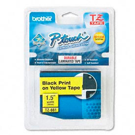 P-Touch TZ Tape Cartridge, TZ Standard Laminated Tape, Black on Yellow, 1-1/2W