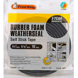 Sponge Rubber Foam Tape, 3/4" W X 5/16" D X 10' L, Black