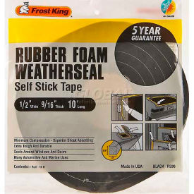 Sponge Rubber Foam Tape, 1/2" W x 9/16" D x 10' L, Black