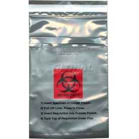 Gray Opaque Adhesive Closure Tamper-Evident 3-Wall Specimen Transfer Bag, 6" x 10-1/4", Pkg Qty 1000