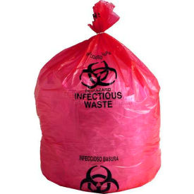 High Density Red Infectious Waste Liner, 17 Microns, 36" x 48", Pkg Qty 250