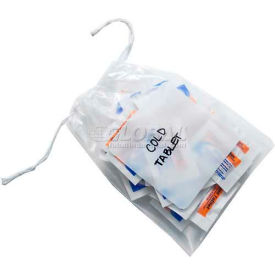 Pull Tite Drawstring Bags W/ White Block, 10"W x 14-1/2"L, 1.5 Mil, Clear, 1000/Pack