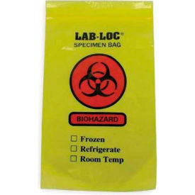 Reclosable 3-Wall Specimen Transfer Bag (Biohazard), 6" x 9", Yellow Tint, Pkg Qty 1000