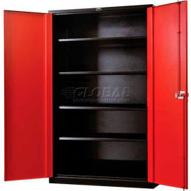 Fort Knox Cabinet, 48"W x 24"D x 78"H, Black Body, Red Doors
