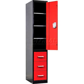 Fort Knox 1-Tier 1 Door Locker with 3 Drawers, 24"W x 24"D x 78"H, Black, All-Welded