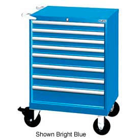28-1/4"W Mobile Cabinet, 8 Drawers, 90 Compart - Bright Blue, Keyed Alike