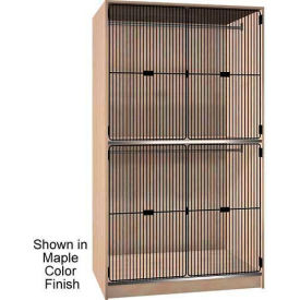 2 Compartment Wardrobe Cabinet, Black Grill Door, Natural Oak Color