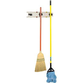 Mop/Broom Holder, Stainless, 24", 3 Prongs