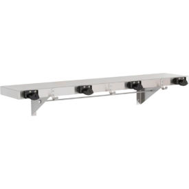 Mop/Broom Holder w/ Hooks, Stainless, 36", 3 Hooks/4 Prongs
