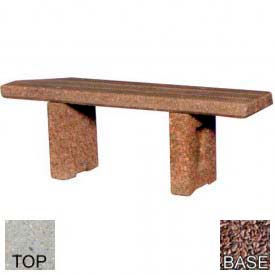 48" Commercial Flat Concrete Bench, Polished Tan River Rock/Red Quartzite Frame