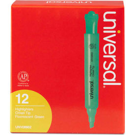 Desk Highlighter, Chisel Tip, Pocket Clip, Fluorescent Green, dozen