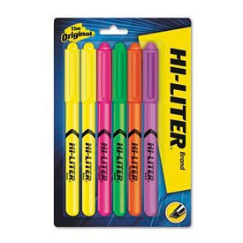 Hi-Liter Pen Style Highlighters, Six-Color Fluorescent Set