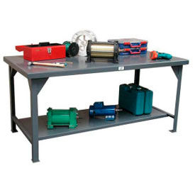 StrongHold Standard Workbench W/ Shelf, Steel Square Edge, 84"W x 36"D, Gray