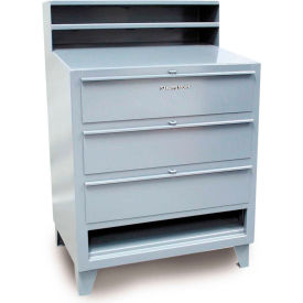 Shop Desk, 3 Drawers/Paper Compartment, Riser, 36"W x 28"D, Dark Gray