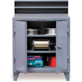 Shop Desk, 2 Shelves, Pigeonhole Compartment Riser, 48"W x 28"D, Dark Gray
