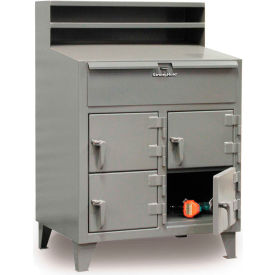 4 Person Cabinet Shop Desk, Drawer/Riser, Padlockable Doors, 48"W x 28"D, Gray