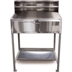 Flat Surfaced Shop Desk, Pigeonhole Riser/Drawer, Shelf, 36"W x 28"D, Stainless Steel