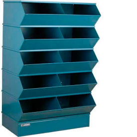Steel Hopper Stack Bin, 10 Compartment Sectional Unit, 37"W x 24"D x 55"H, Blue
