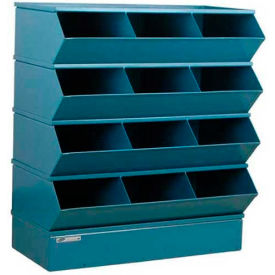 Steel Hopper Stack Bin, 12 Compartment Sectional Unit, 37"W x 20"D x 44"H, Blue