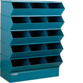 Steel Hopper Stack Bin, 15 Compartment Sectional Unit, 37"W x 20"D x 53-1/2"H, Blue