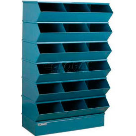 Steel Hopper Stack Bin, 18 Compartment Sectional Unit, 37"W x 20"D x 63"H, Blue