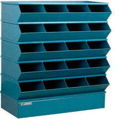 Steel Hopper Stack Bin, 20 Compartment Sectional Unit, 37"W x 15"D x 43-1/2"H, Blue