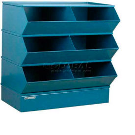 Steel Hopper Stack Bin, 6 Compartment Sectional Unit, 37"W x 24"D x 33"H, Blue